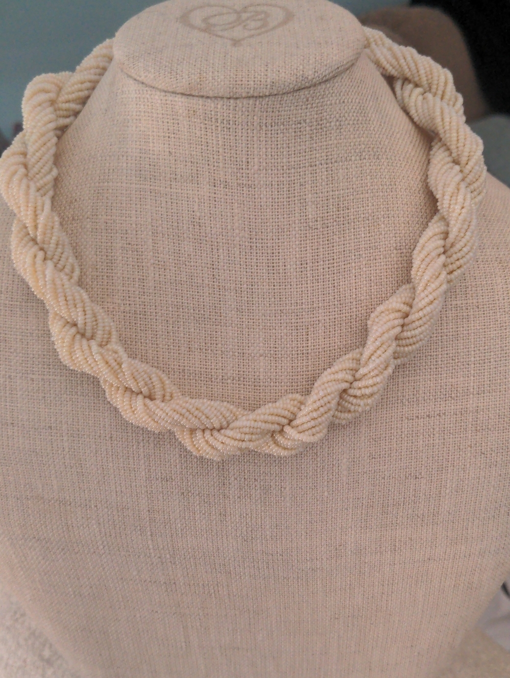 Vintage Cream Braided Seed Bead Pearl Necklace, 17", Gold Filled